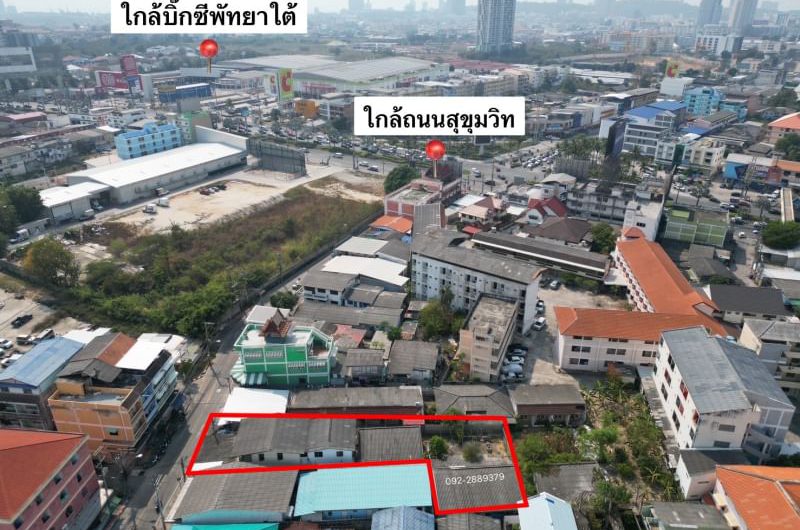 Land for sale in South Pattaya, Soi Wat Tham Samakkhi, with buildings, great  location, near Sukhumvit Road